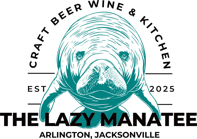 The Lazy Manatee — craft beer, wine & kitchen. Est. 2025, Arlington, Jacksonville.